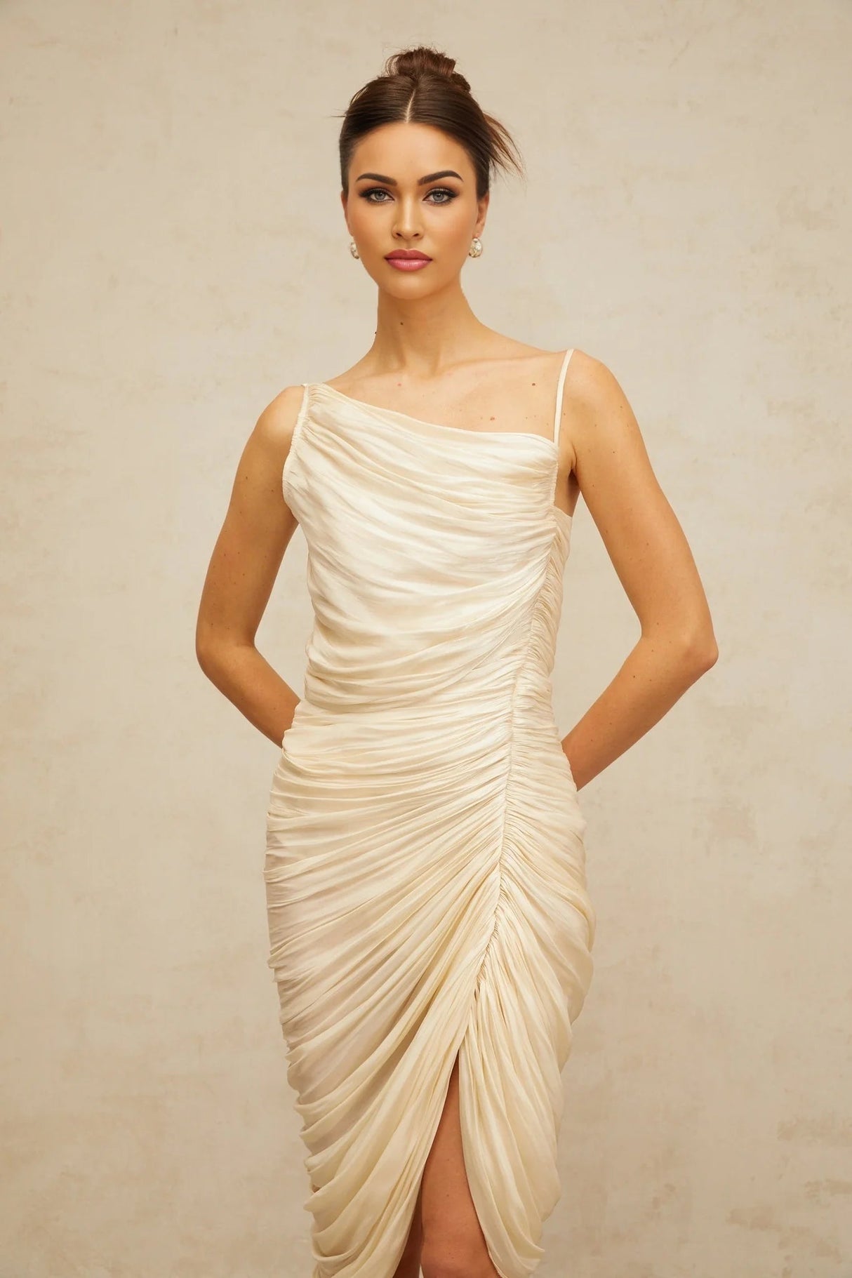 Marley Midi Dress Glossy Ruched Light - Yellow