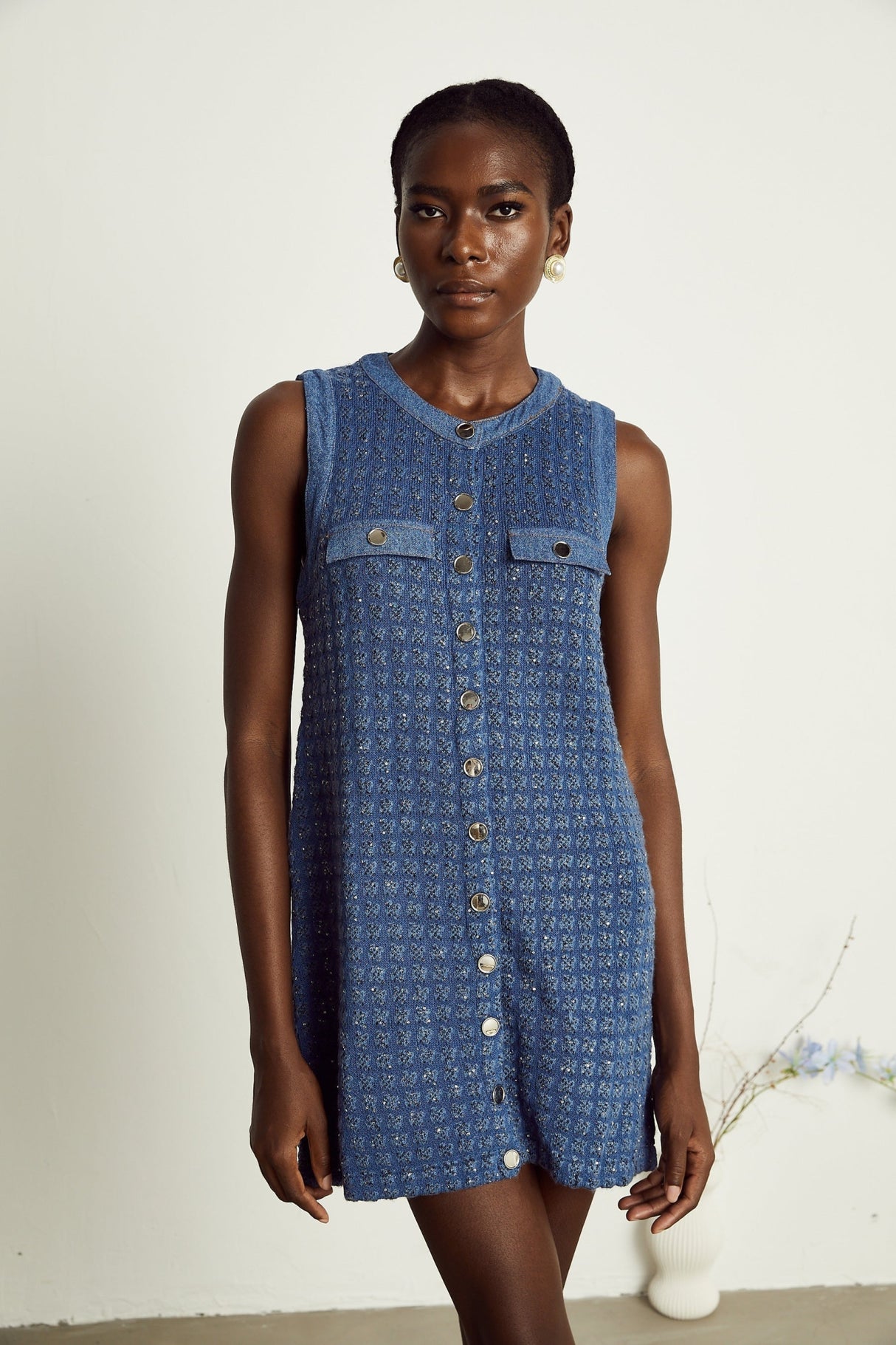 Marley Sequin Mini Dress Blue Sleeveless Glam Trendy Straight Silhouette