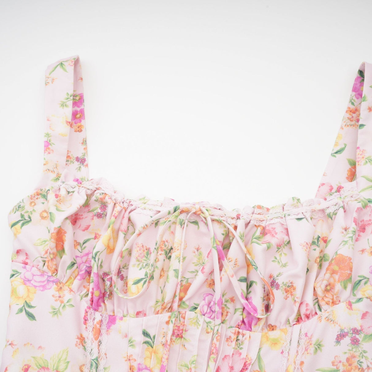 Marta Mini Dress Pink Floral Corset Pleat Tie Zip
