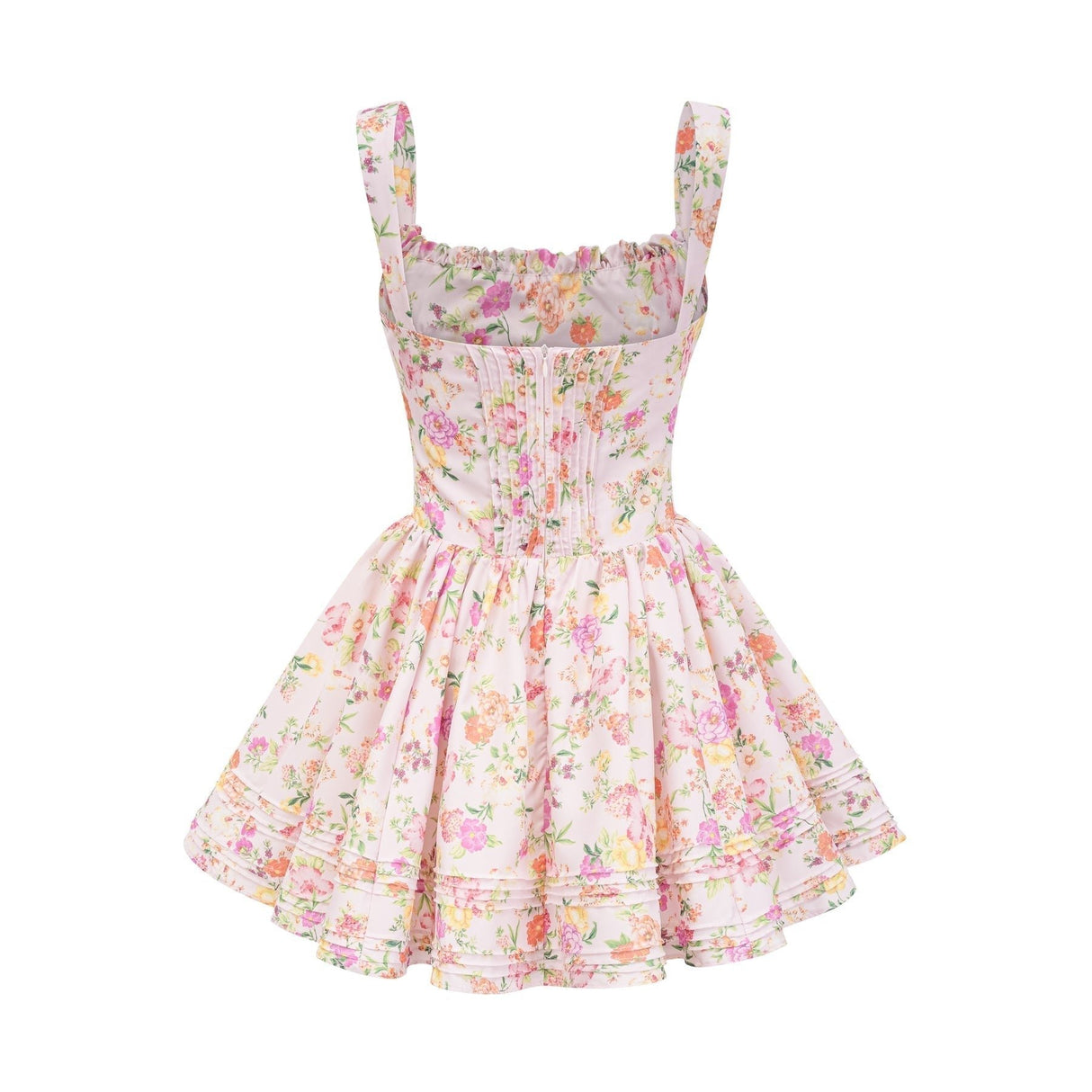 Marta Mini Dress Pink Floral Corset Pleat Tie Zip
