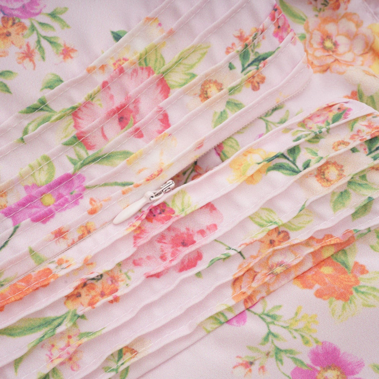 Marta Mini Dress Pink Floral Corset Pleat Tie Zip