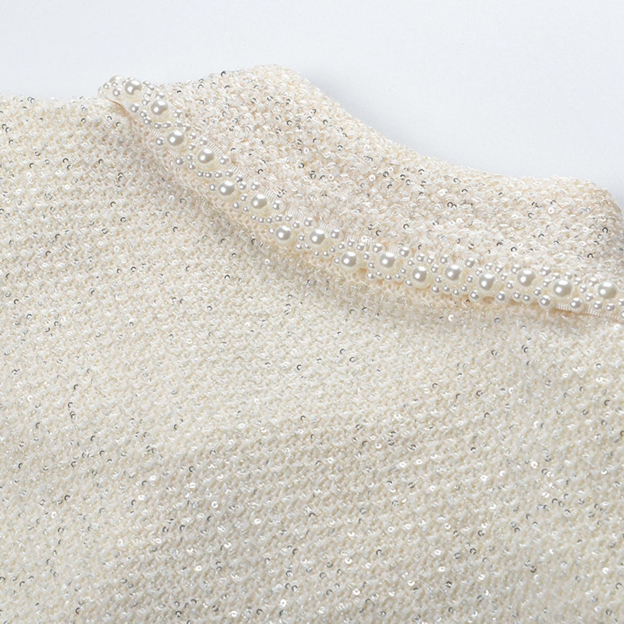 Martina Jacket White Cropped with Faux Pearl & Feather Trim