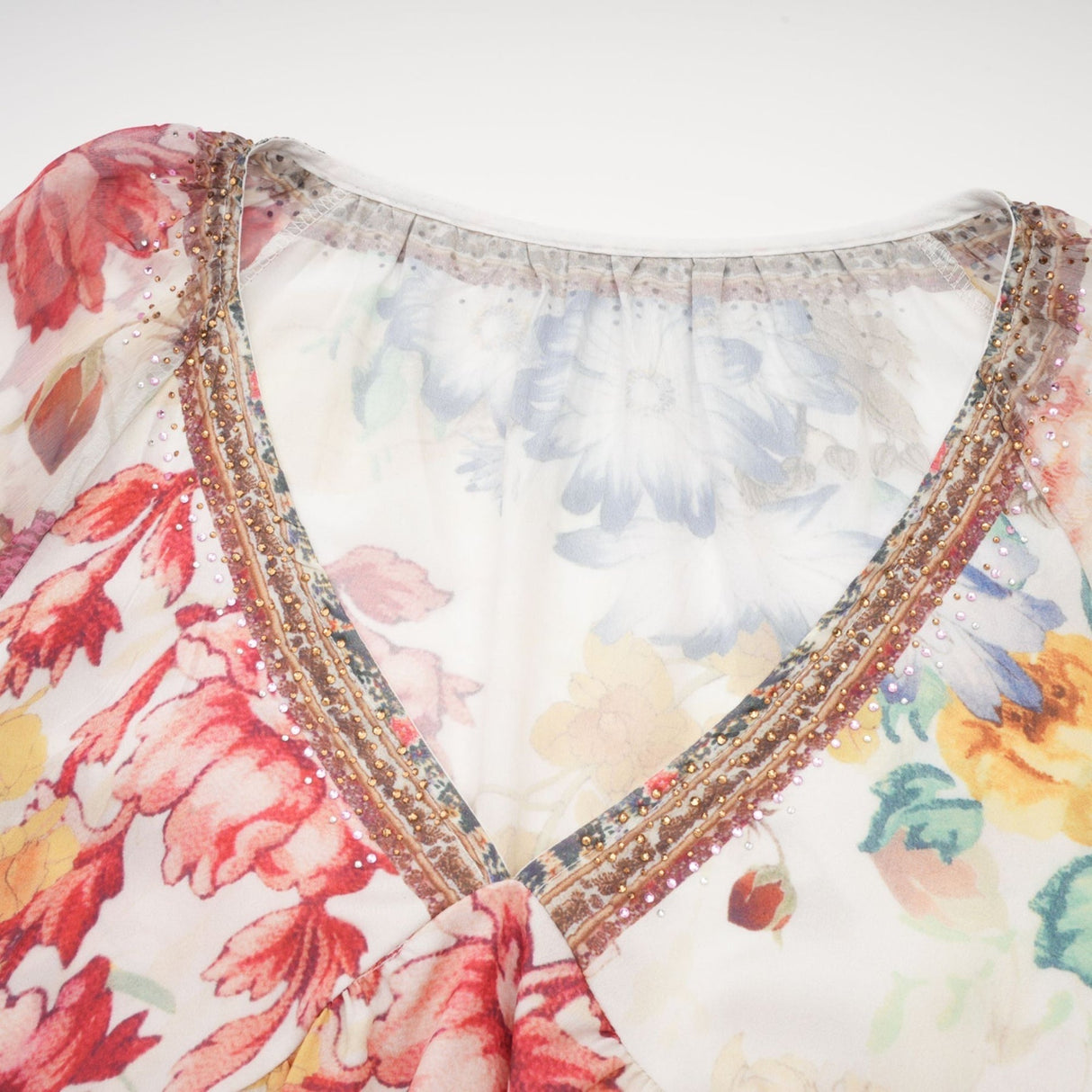 Mary Blouse with Floral Print & Crystal Embellishments