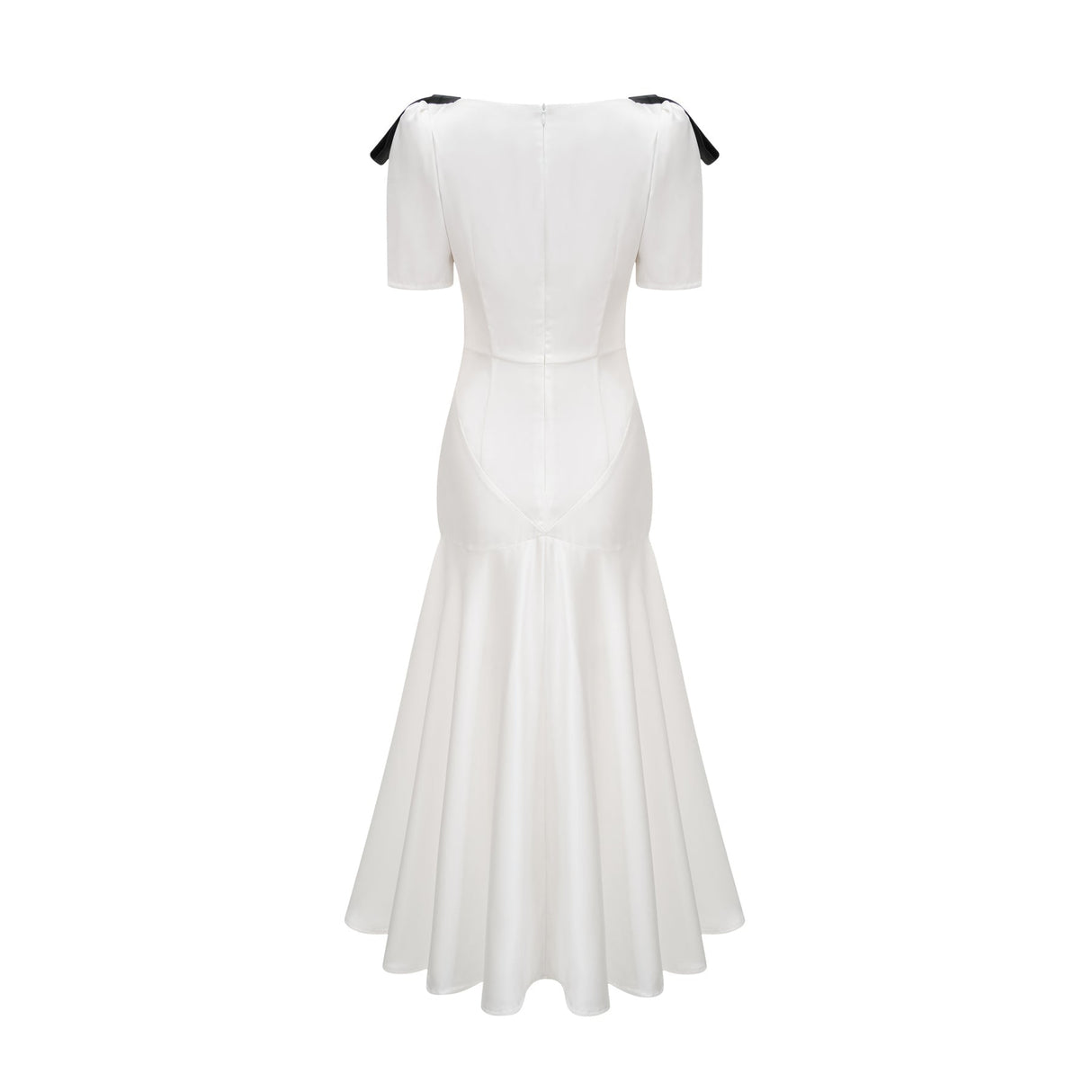 Mary White & Black Contrast Maxi Dress with V - Neck and Puff Sleeves