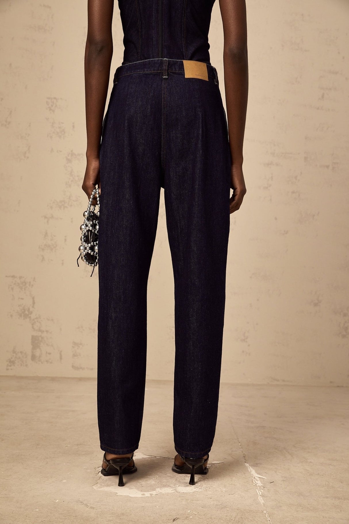 Massimiliana Jeans Blue High Rise Pleated Detail Wide Leg