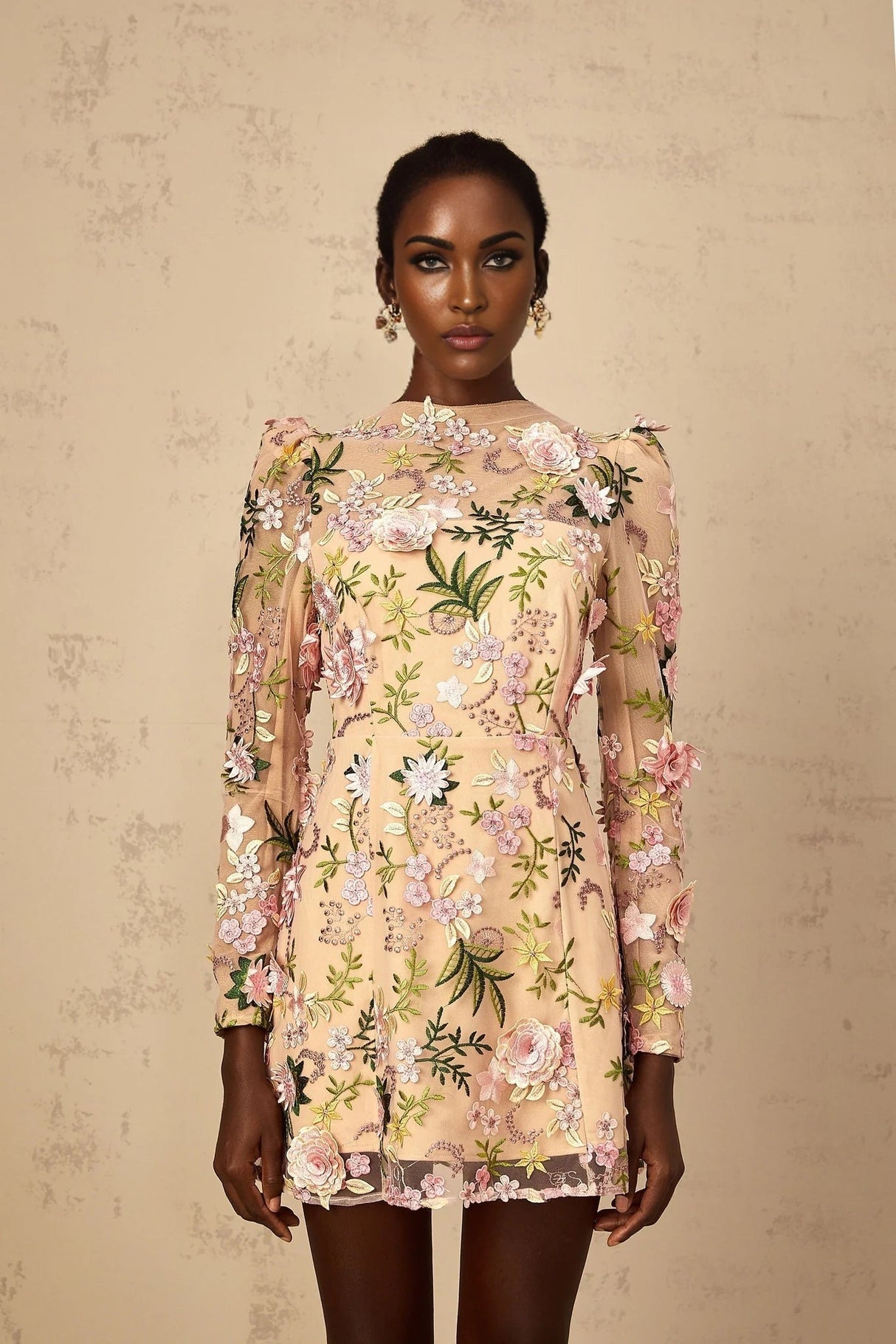 Massimiliana Mini Dress Floral Tulle Appliqu & Metallic Trim