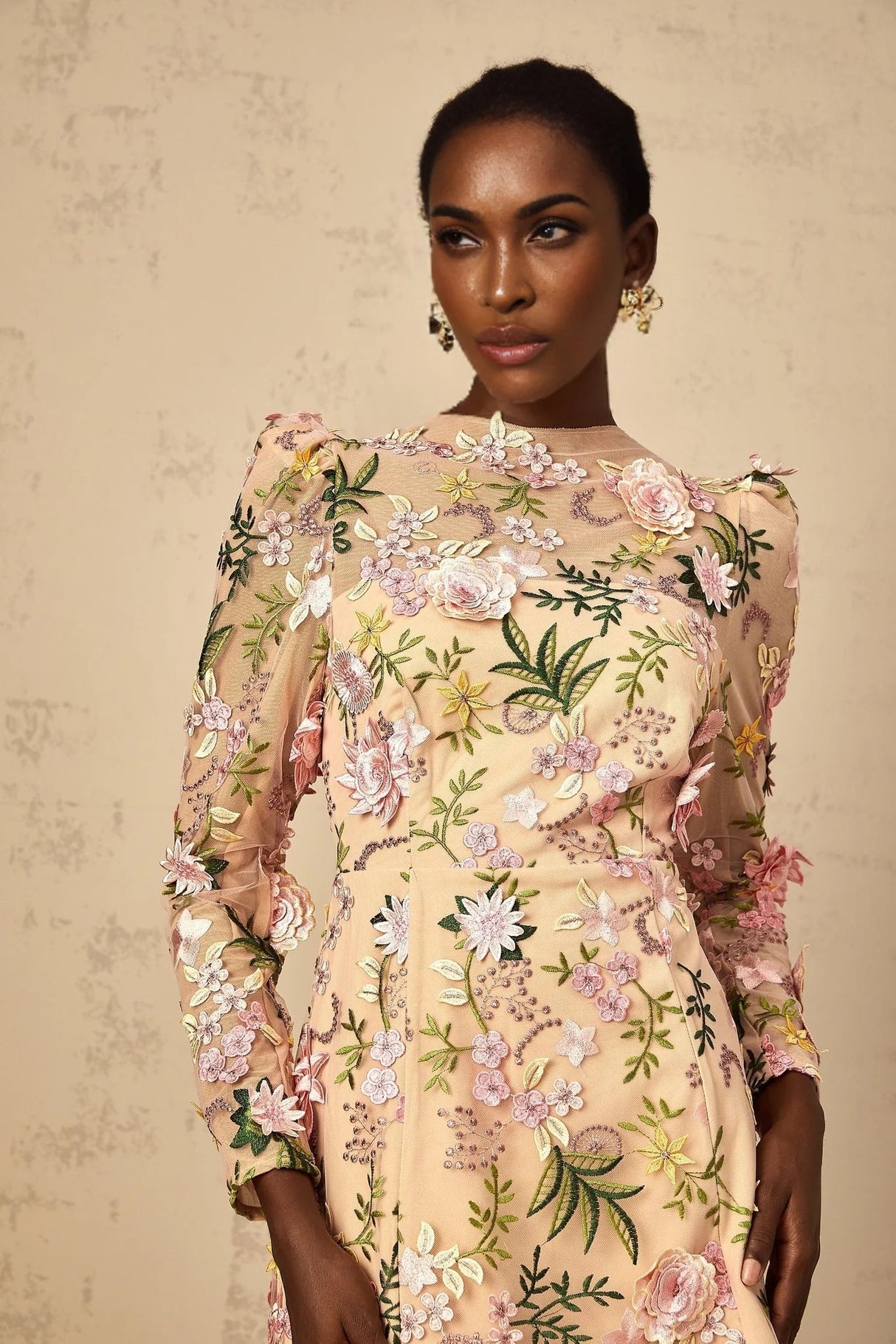 Massimiliana Mini Dress Floral Tulle Appliqu & Metallic Trim