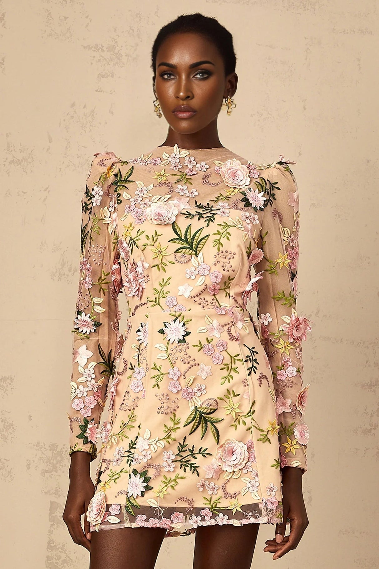 Massimiliana Mini Dress Floral Tulle Appliqu & Metallic Trim