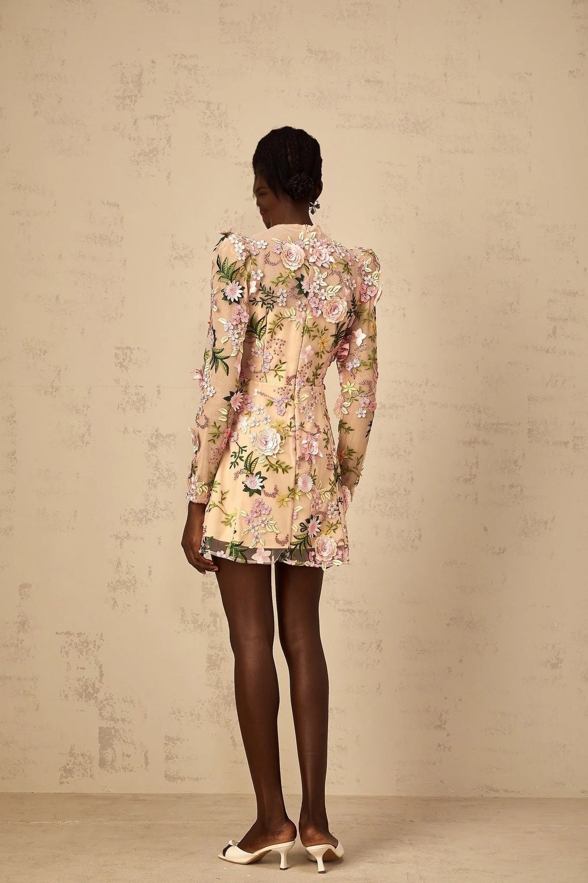 Massimiliana Mini Dress Floral Tulle Appliqu & Metallic Trim