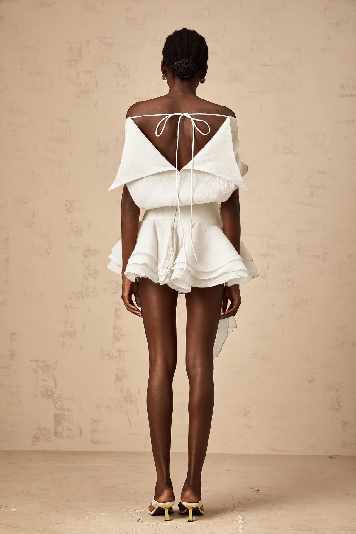 Massimiliana Mini Dress White Floral Appliqu & Flounce Hems