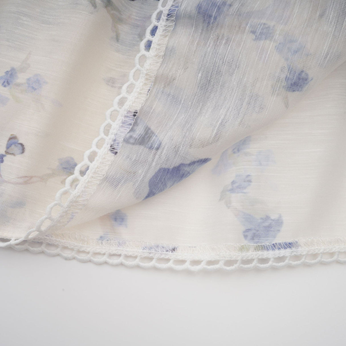 Matilde Mini Dress Blue White Floral Ruffled Scallop Belted