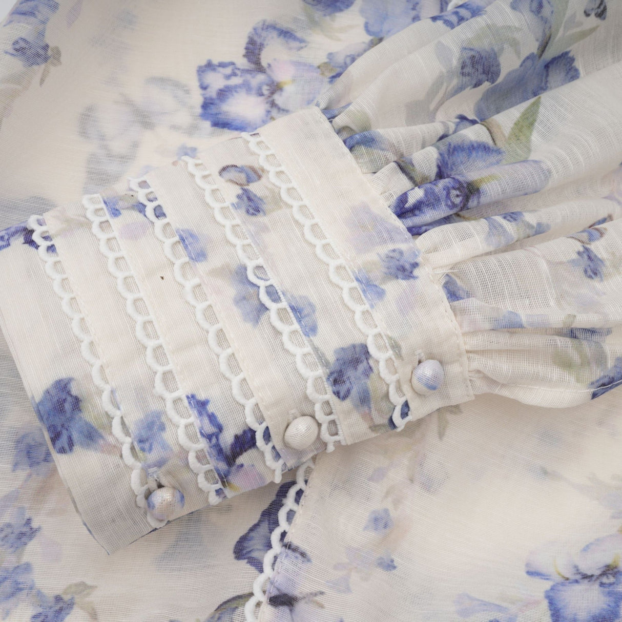 Matilde Mini Dress Blue White Floral Ruffled Scallop Belted