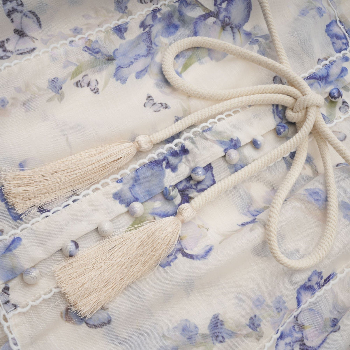 Matilde Mini Dress Blue White Floral Ruffled Scallop Belted