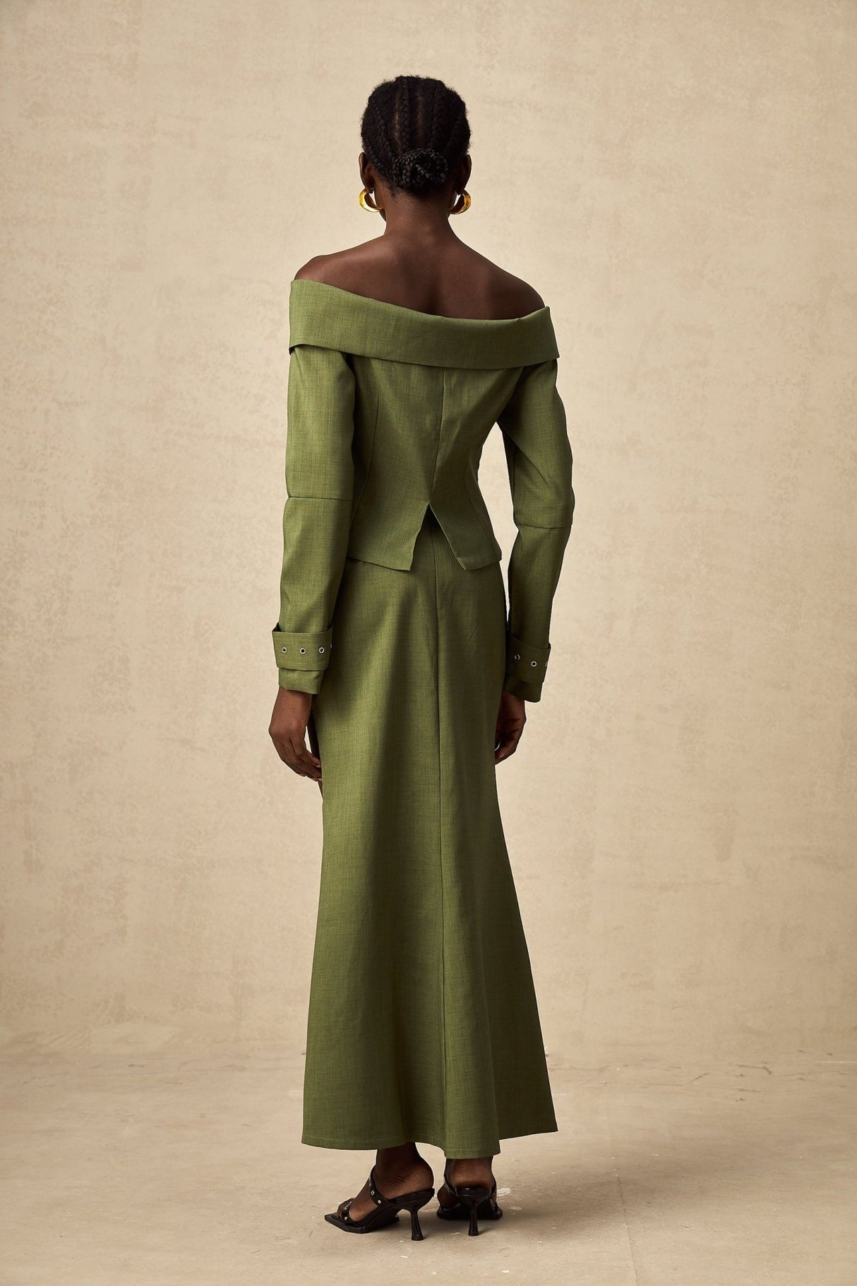 Mattea Jacket & Skirt Green Asymmetric Matching Set