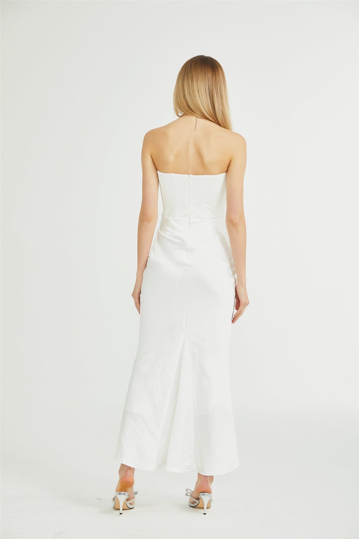 Mattea Maxi Dress in Crisp White & Off - Shoulder