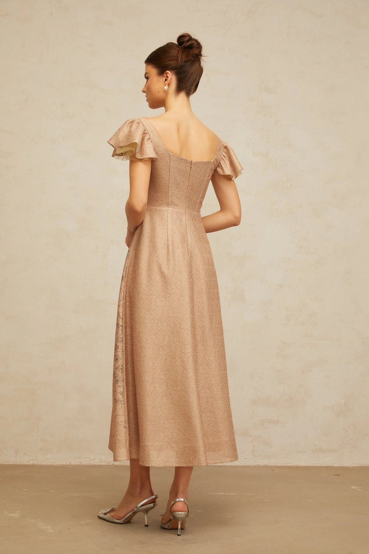 Mattea Midi Dress Khaki Graphic - Print Flared Sequin & Tulle