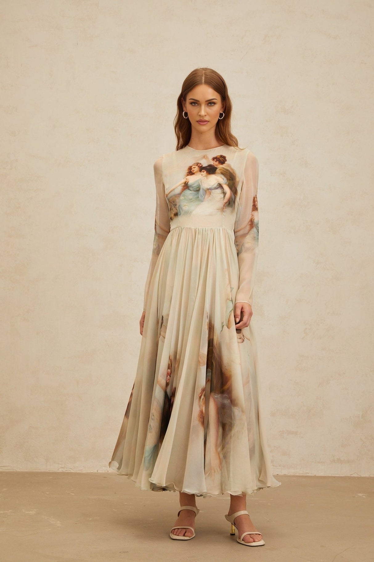 Maxi Dress - Graphic Print - Green - Light Flare - Scarf Design