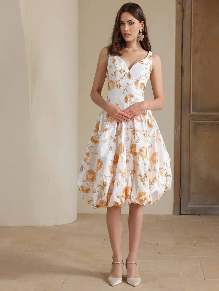 Maya Midi Dress - Wedding Occasion - Flared Hem - High Waist - A Line - Elegant Style