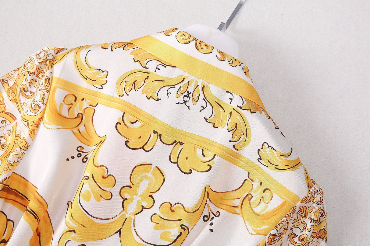 Maya Printed Maxi Dress – Flowing Silhouette with Tie Belt – Bold Statement Look