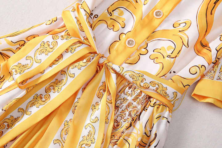 Maya Printed Maxi Dress – Flowing Silhouette with Tie Belt – Bold Statement Look