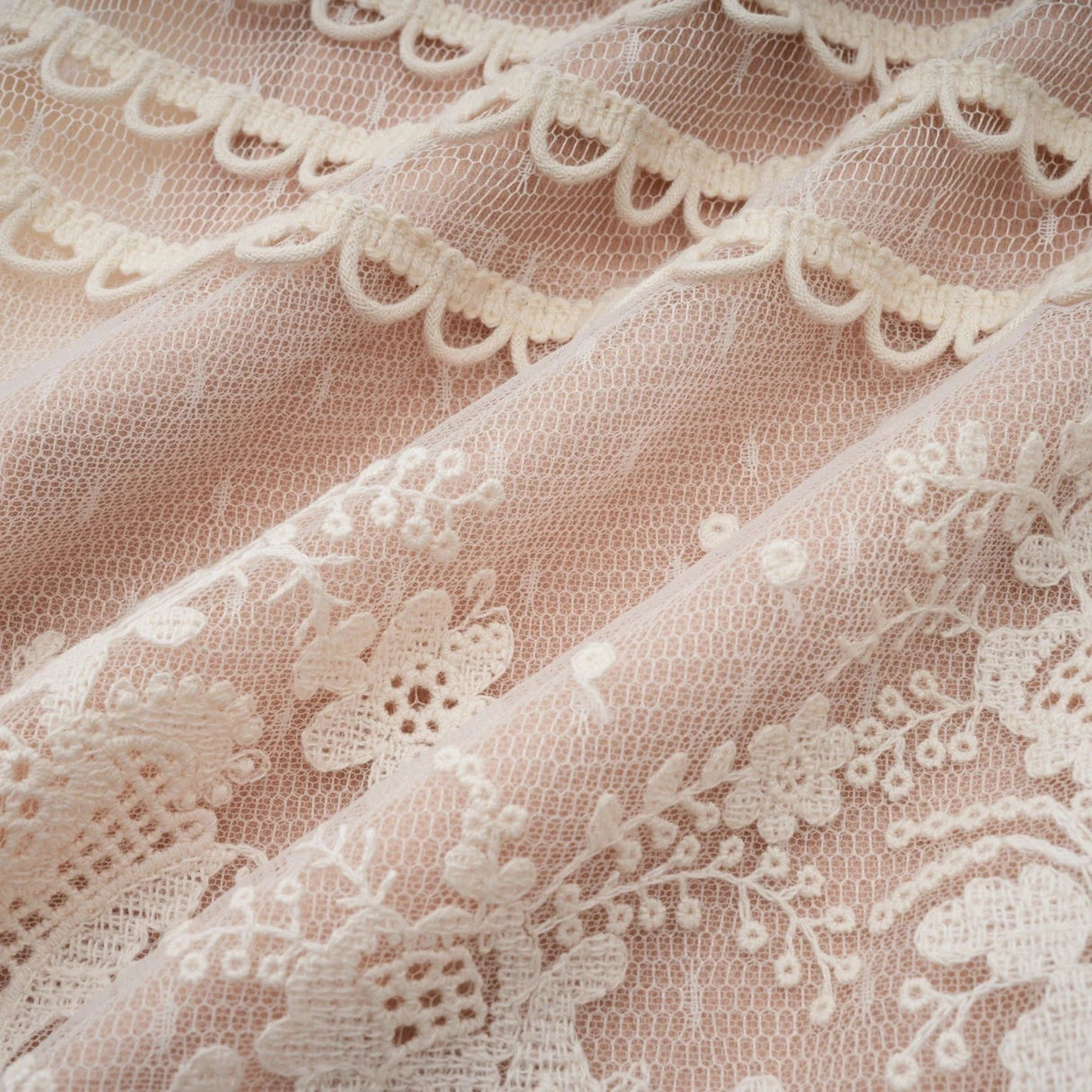 Meghan Midi Dress Floral Lace Beaded Neutrals