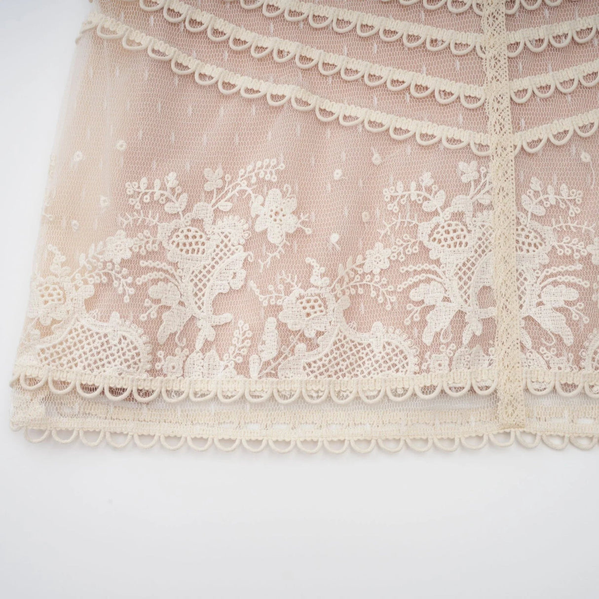 Meghan Midi Dress Floral Lace Beaded Neutrals