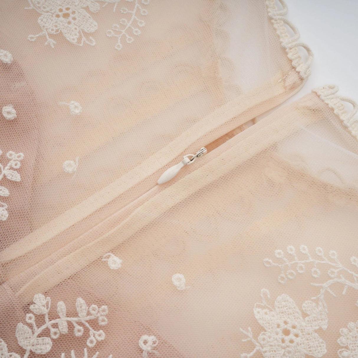 Meghan Midi Dress Floral Lace Beaded Neutrals