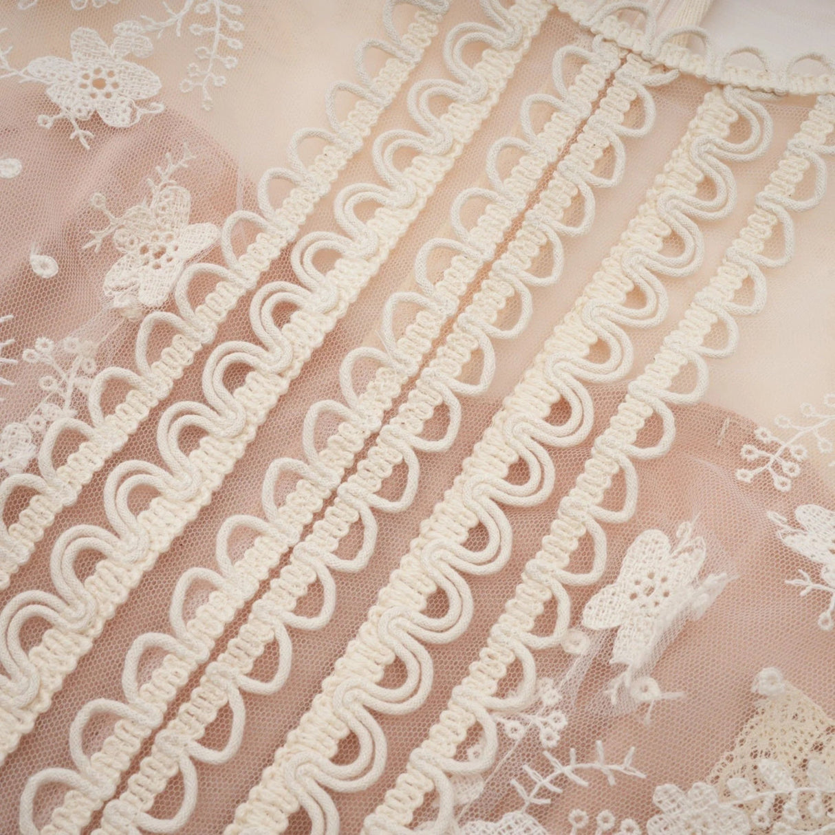 Meghan Midi Dress Floral Lace Beaded Neutrals