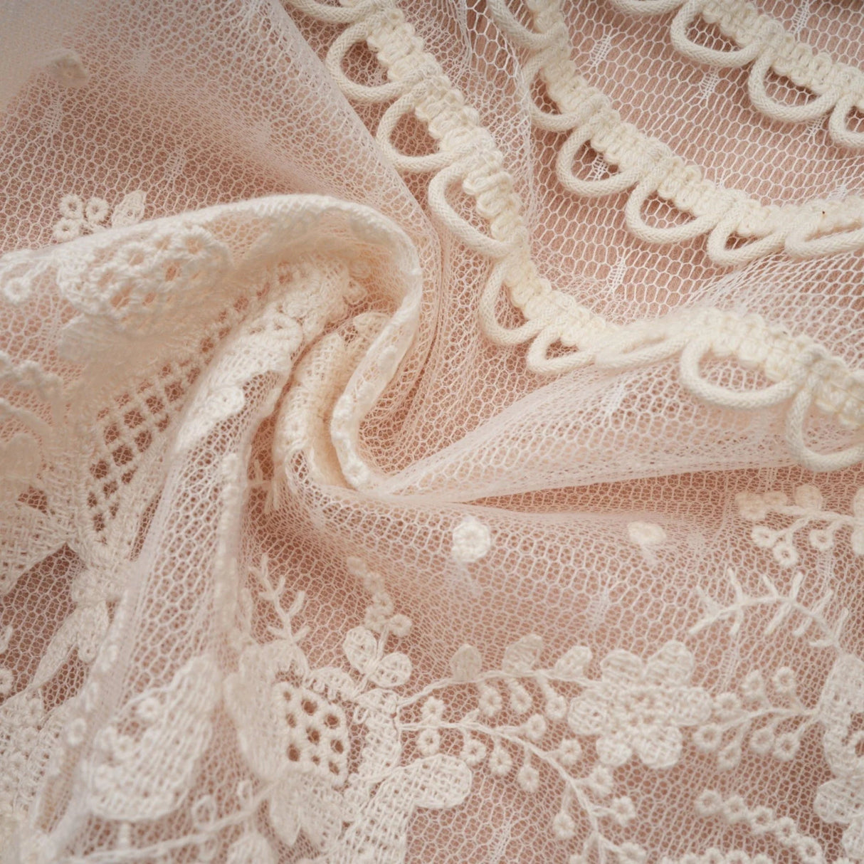 Meghan Midi Dress Floral Lace Beaded Neutrals