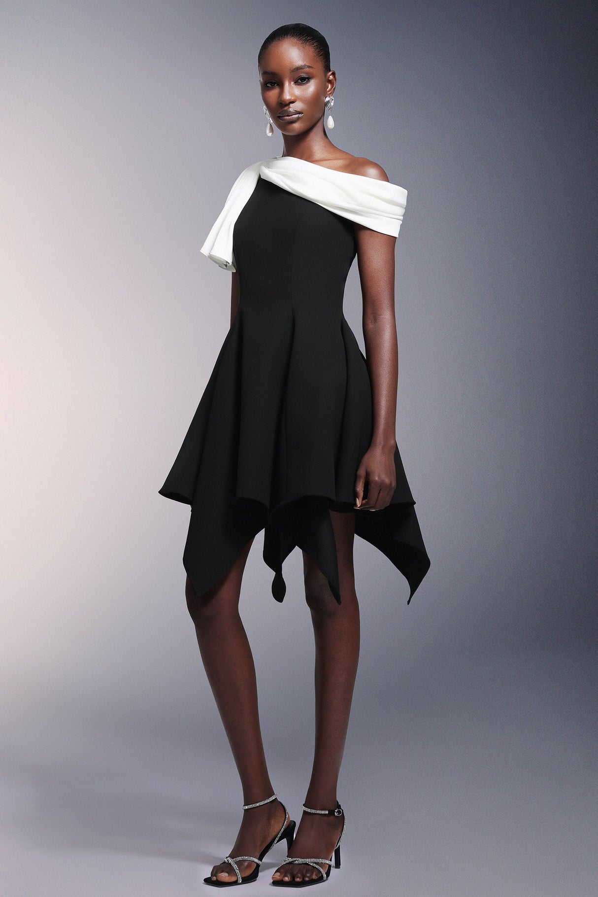 Melanie Black One-Shoulder Asymmetrical Hem Dress