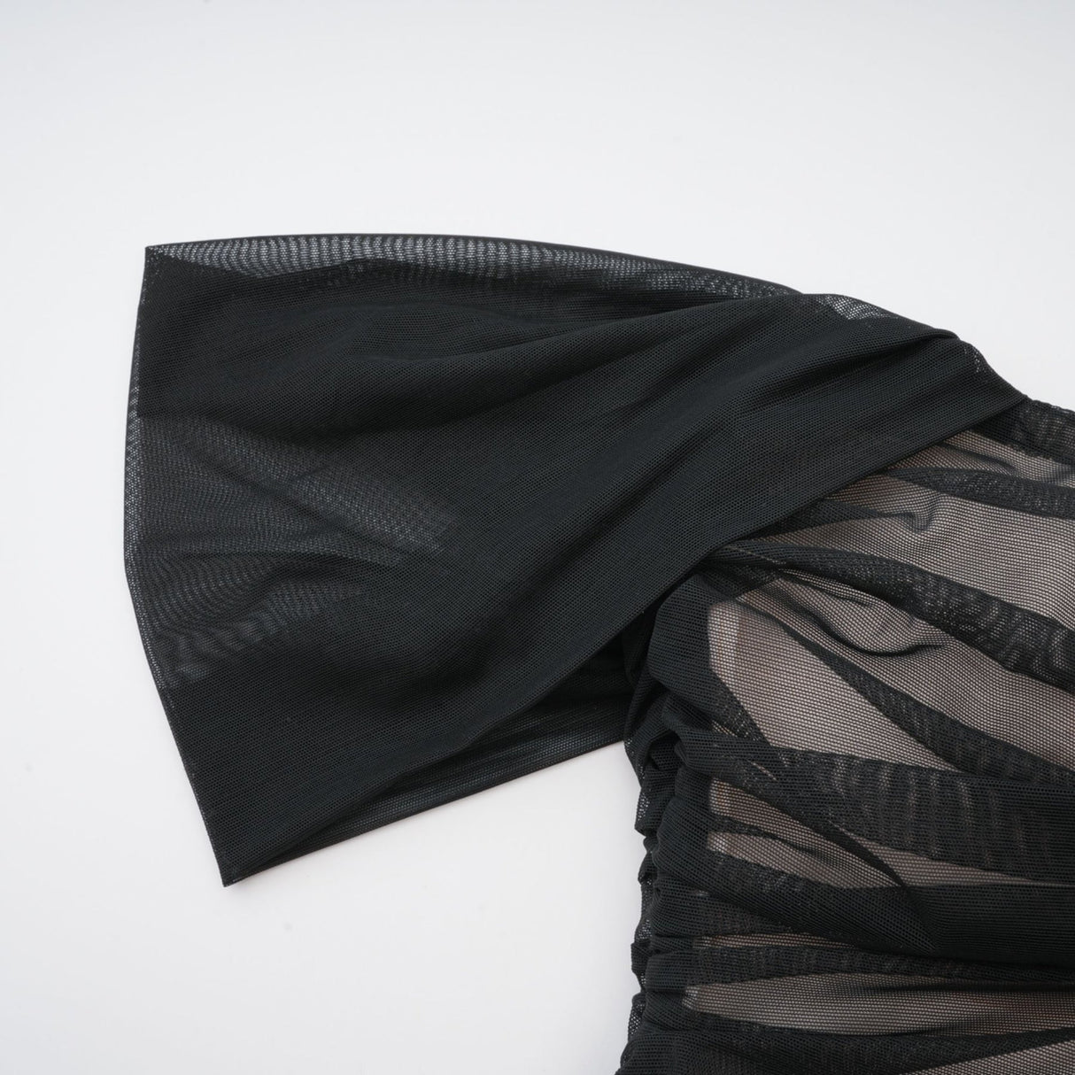 Melanie Dress Black Fishtail Mesh & Ruched Off - Shoulder Maxi