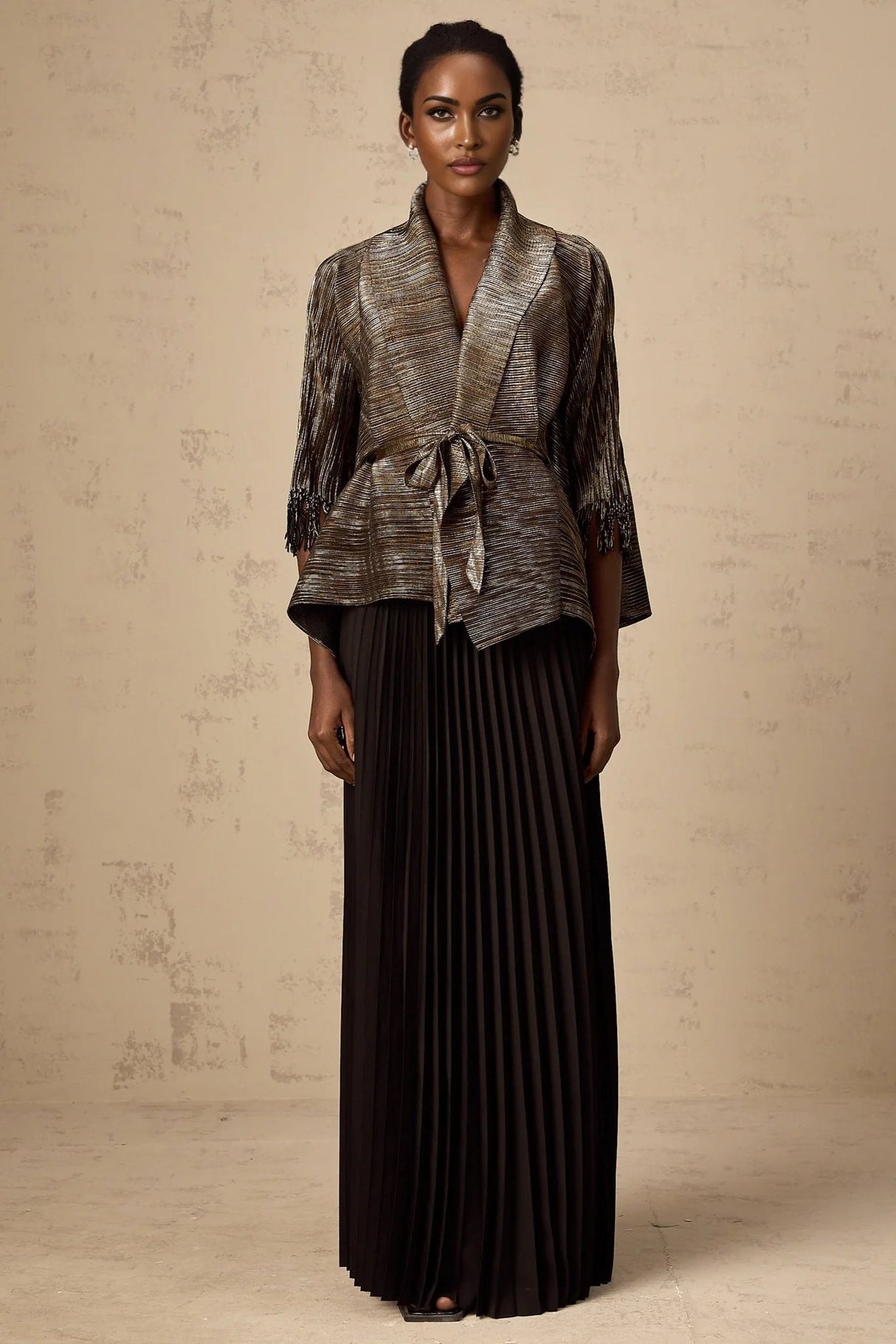 Melanie Top & Skirt Set - Black & Gold Gilded Cape Design