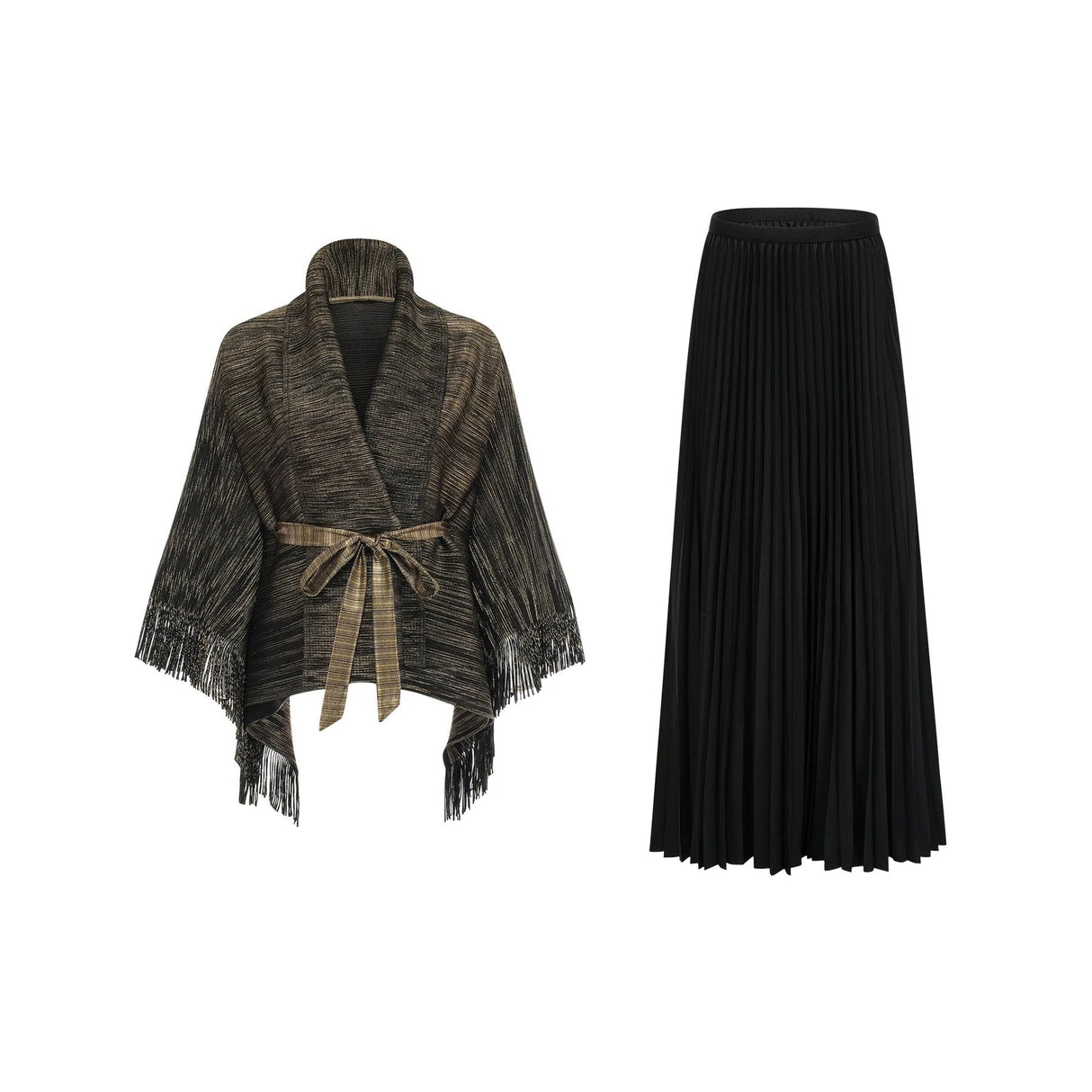 Melanie Top & Skirt Set - Black & Gold Gilded Cape Design