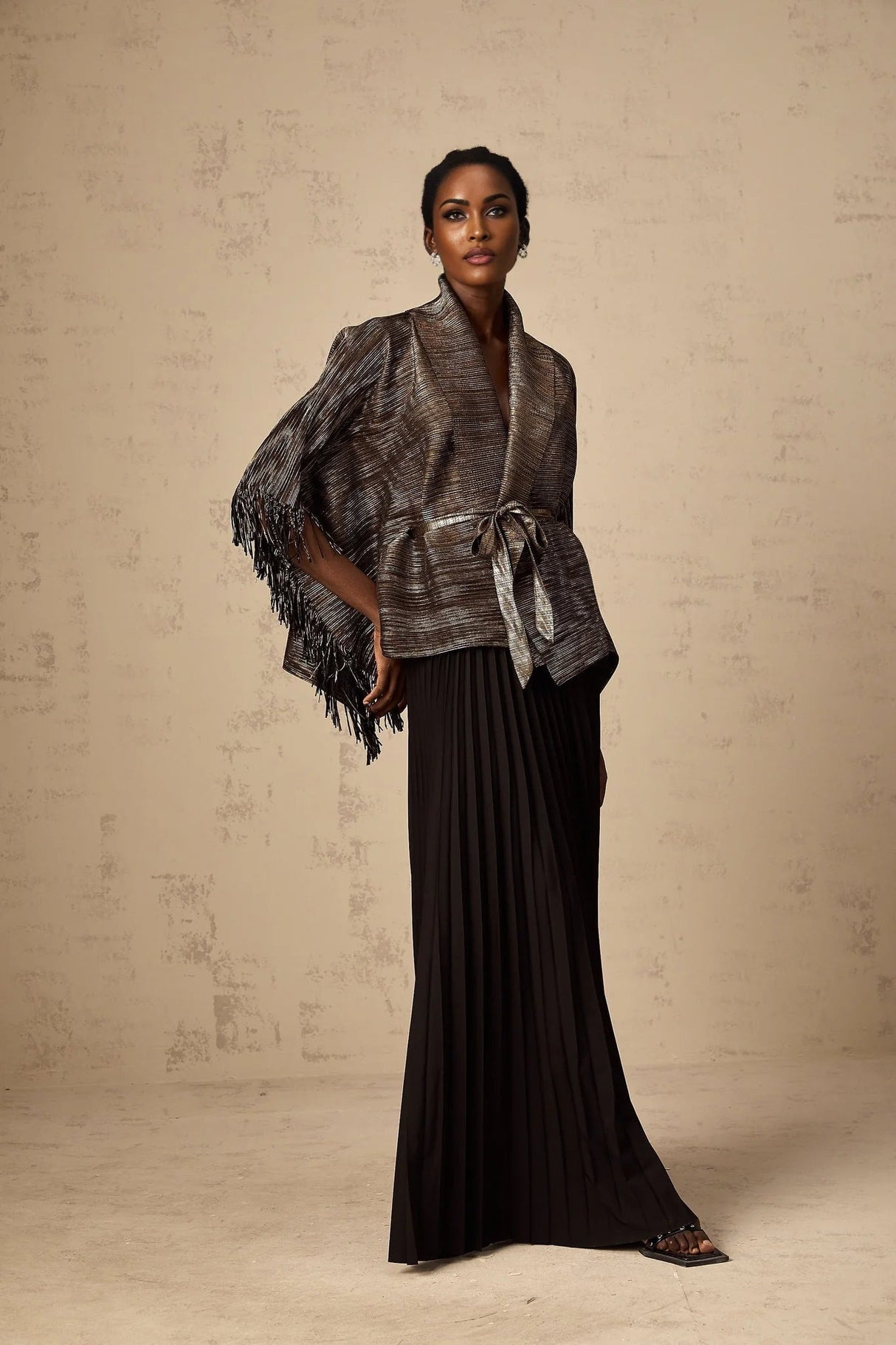 Melanie Top & Skirt Set - Black & Gold Gilded Cape Design