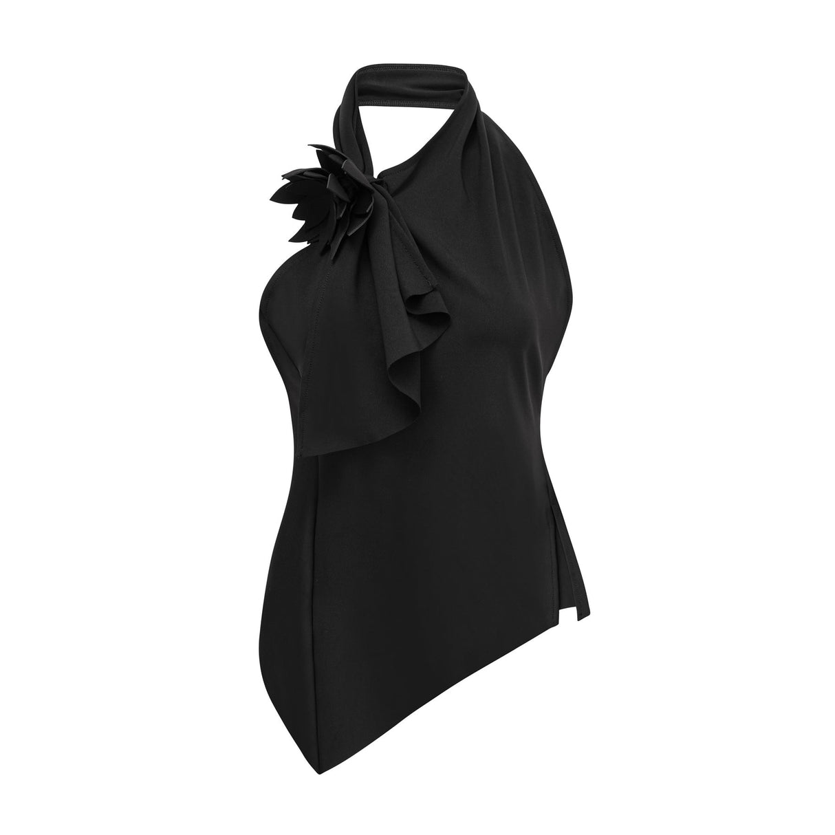 Melissa Floral Top Backless Halterneck Asymmetric Hem