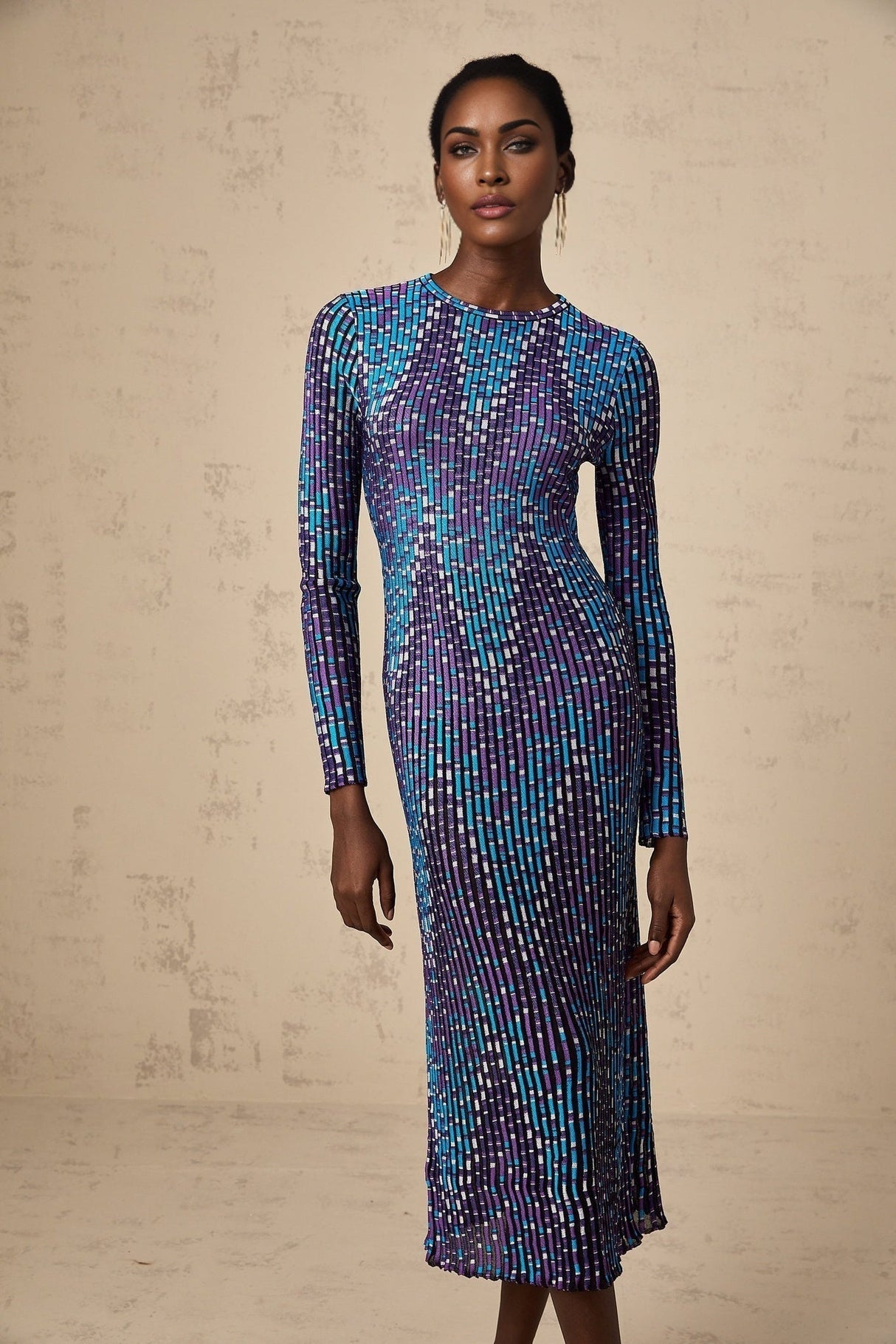 Melissa Midi Dress Blue Zigzag Jacquard Knit