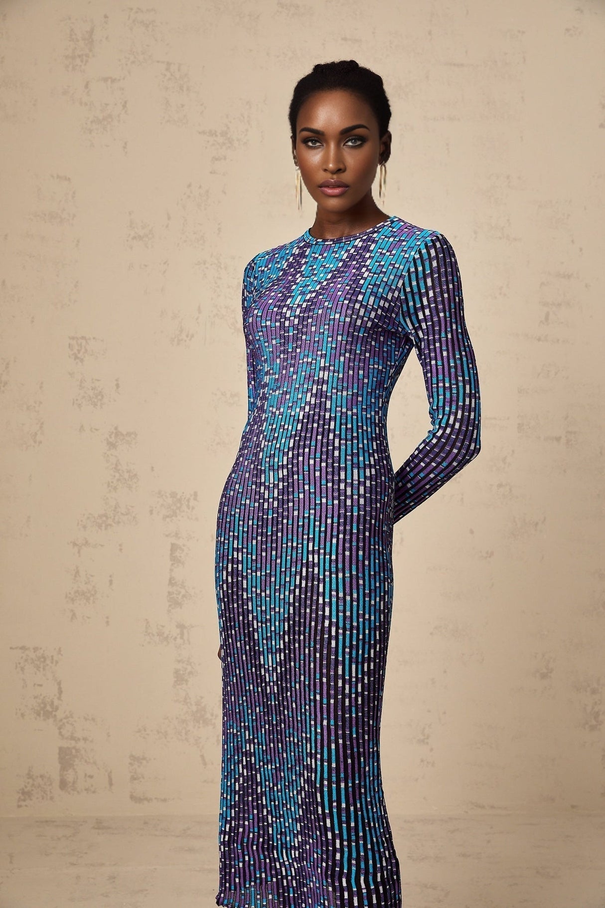 Melissa Midi Dress Blue Zigzag Jacquard Knit