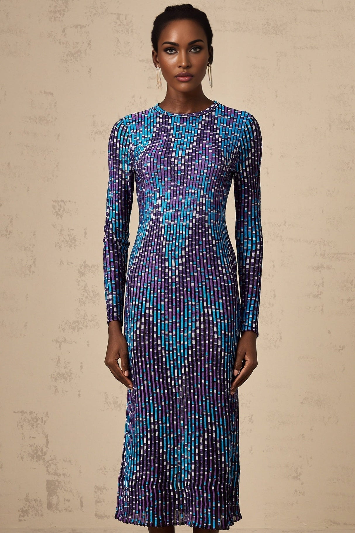 Melissa Midi Dress Blue Zigzag Jacquard Knit