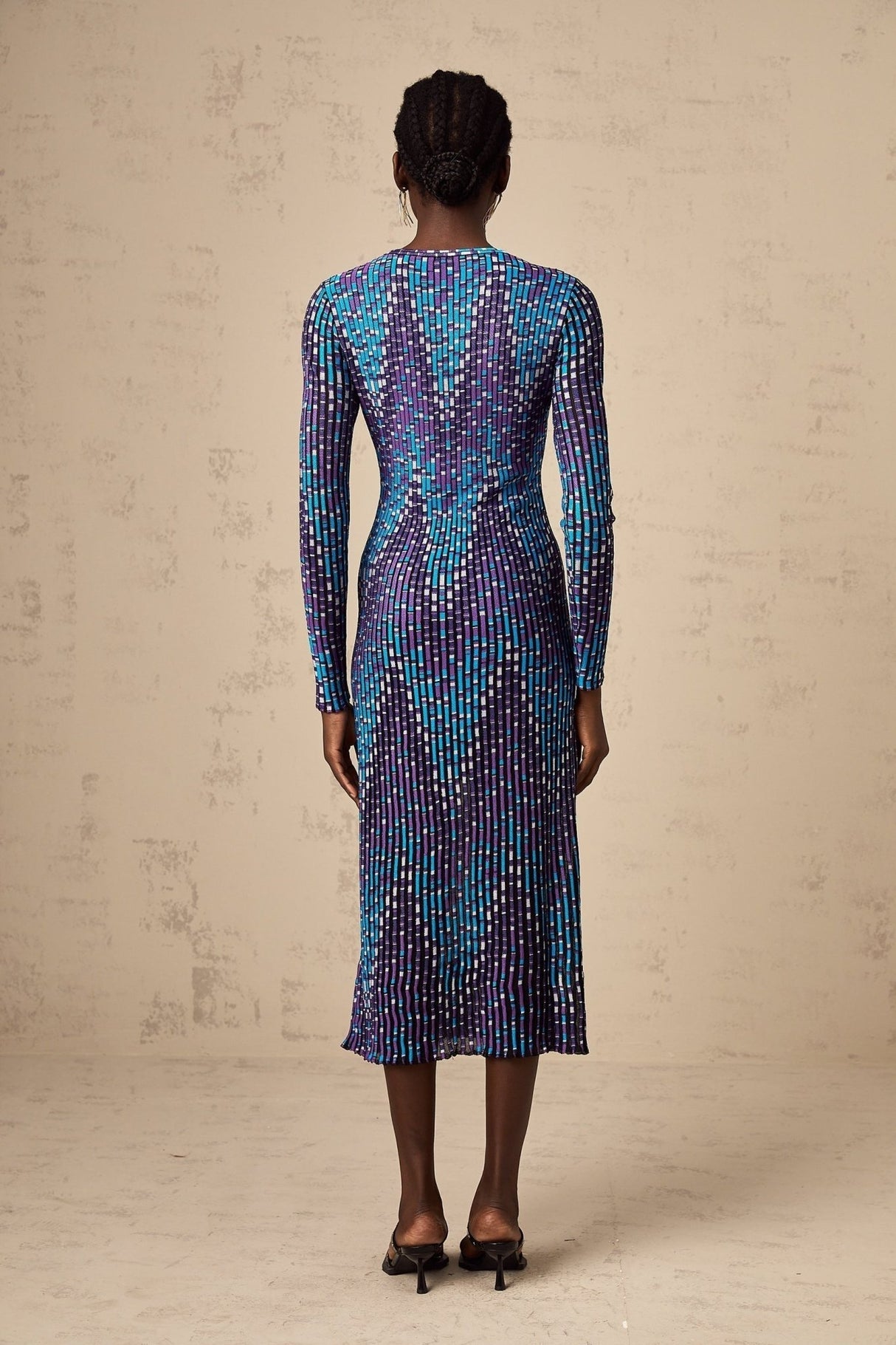 Melissa Midi Dress Blue Zigzag Jacquard Knit
