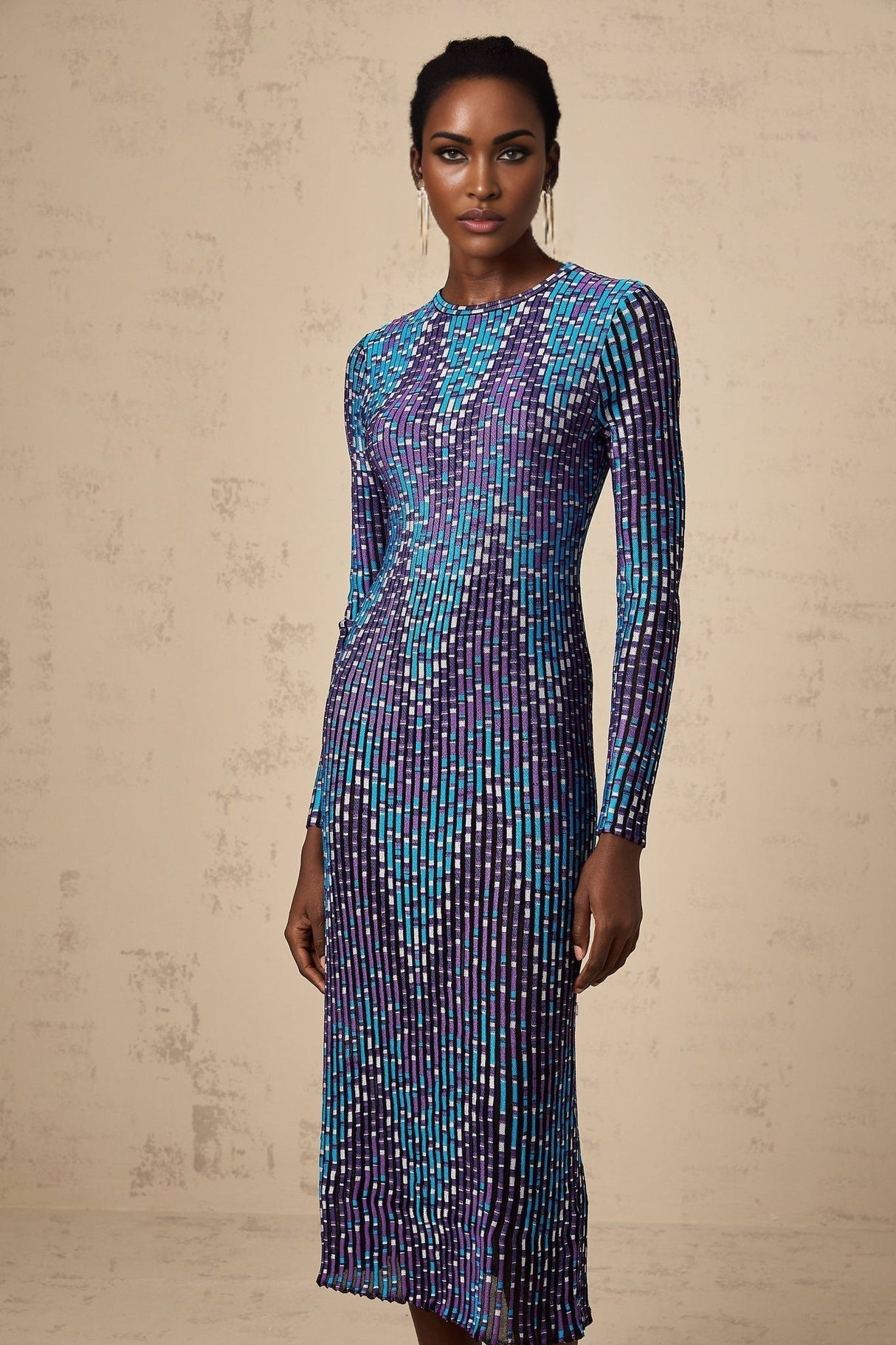 Melissa Midi Dress Blue Zigzag Jacquard Knit