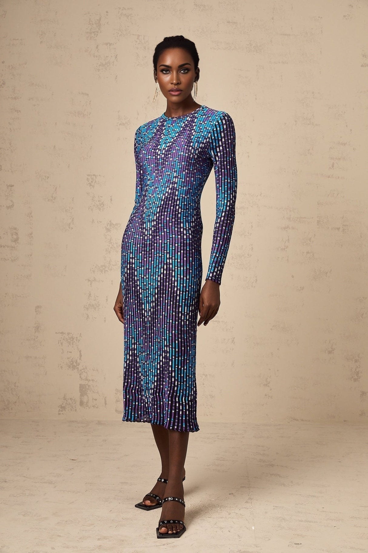 Melissa Midi Dress Blue Zigzag Jacquard Knit