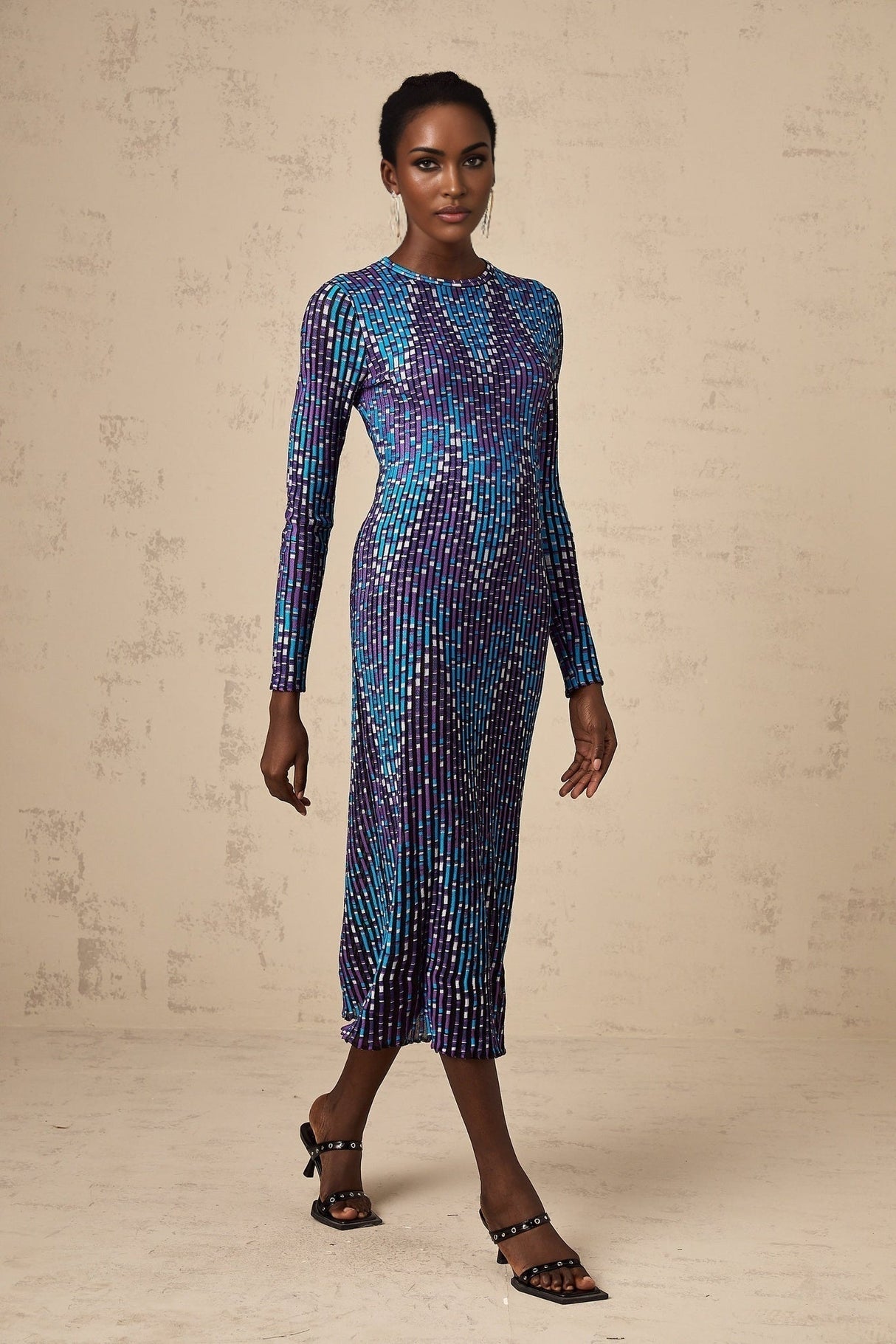 Melissa Midi Dress Blue Zigzag Jacquard Knit