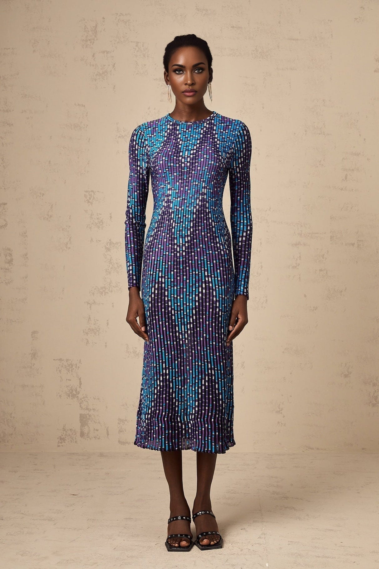 Melissa Midi Dress Blue Zigzag Jacquard Knit