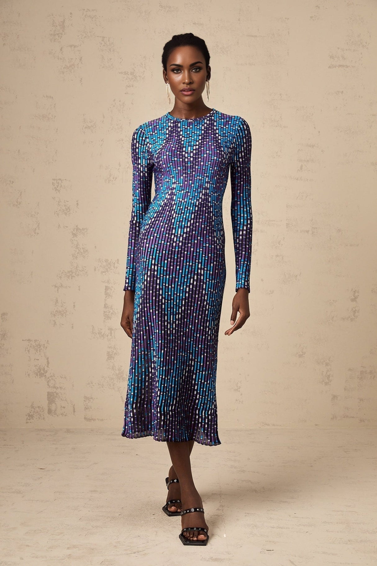 Melissa Midi Dress Blue Zigzag Jacquard Knit
