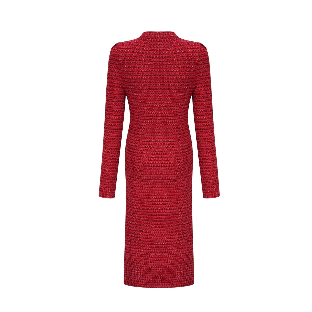 Melissa Midi Dress - Long - Sleeved Embellished Red Knit with Front Pockets