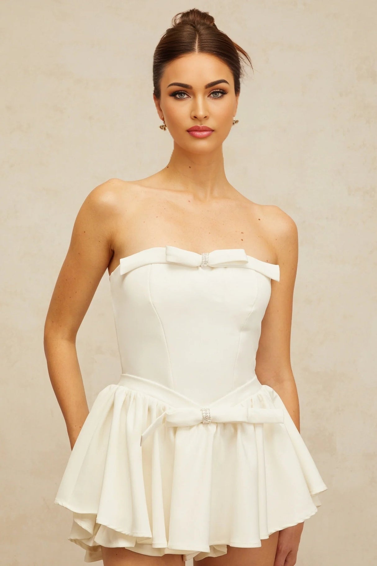 Melissa Mini Dress White Bowknot Crystal Detailing