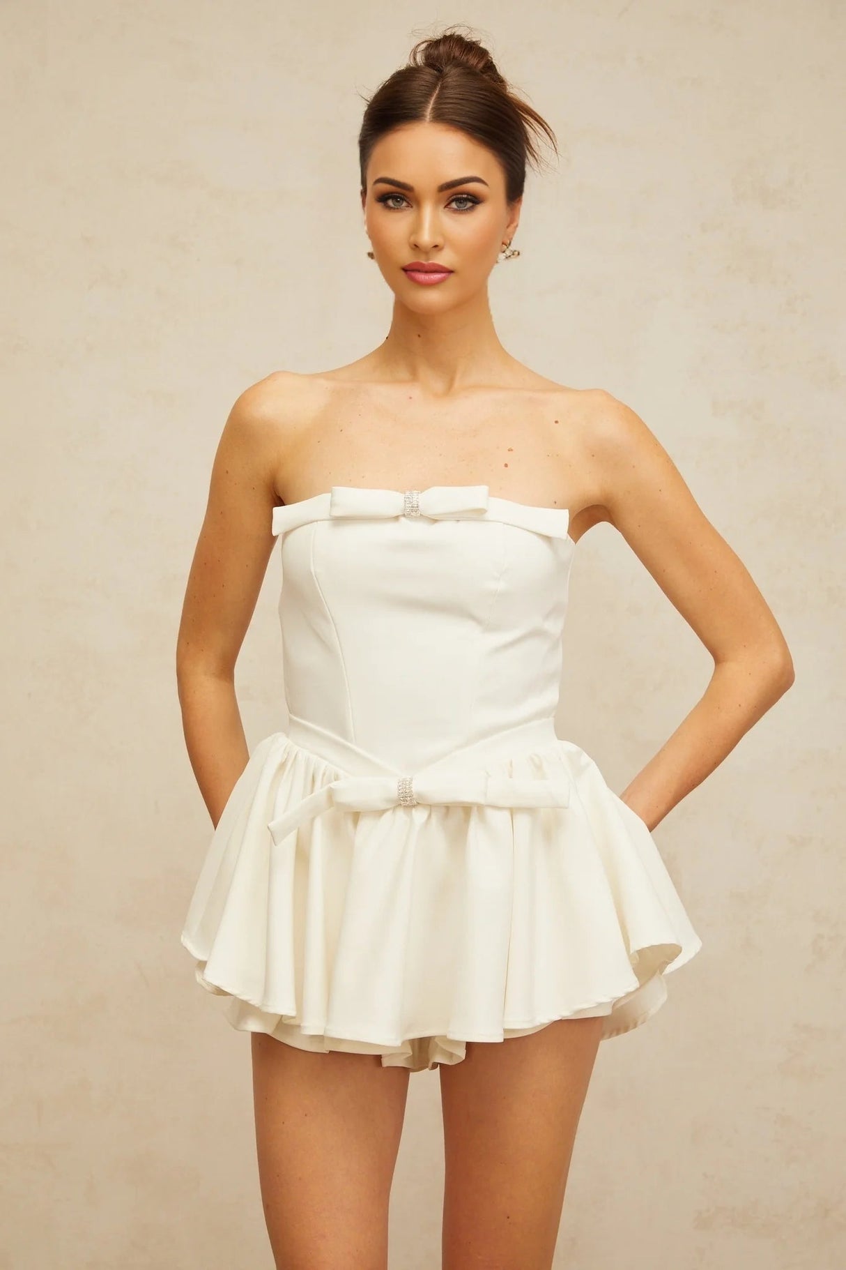 Melissa Mini Dress White Bowknot Crystal Detailing