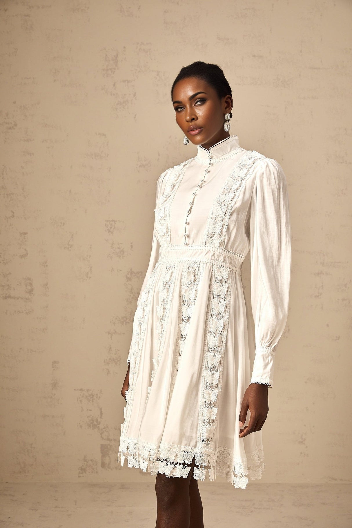 Melissa Mini Dress White Lace Butterfly Applique Thigh Length