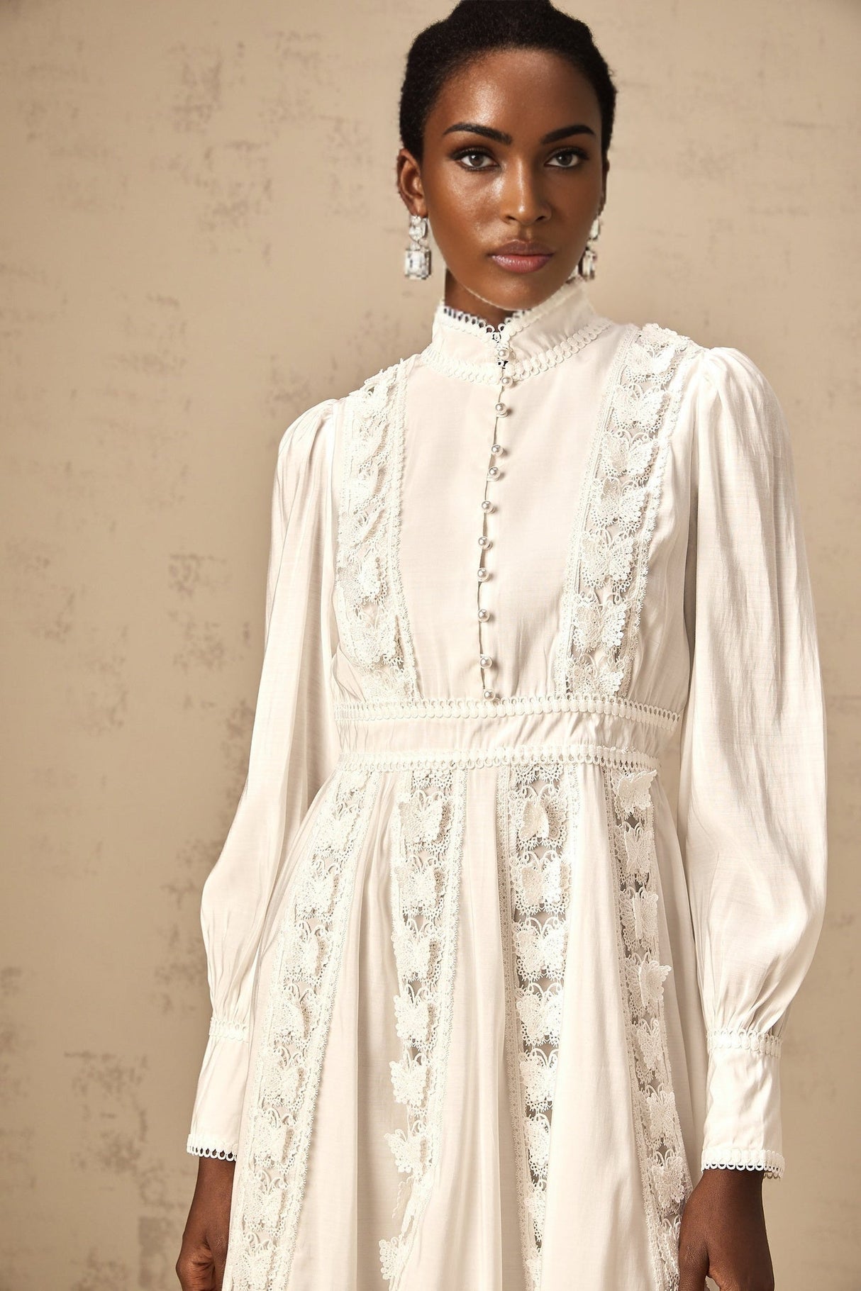 Melissa Mini Dress White Lace Butterfly Applique Thigh Length