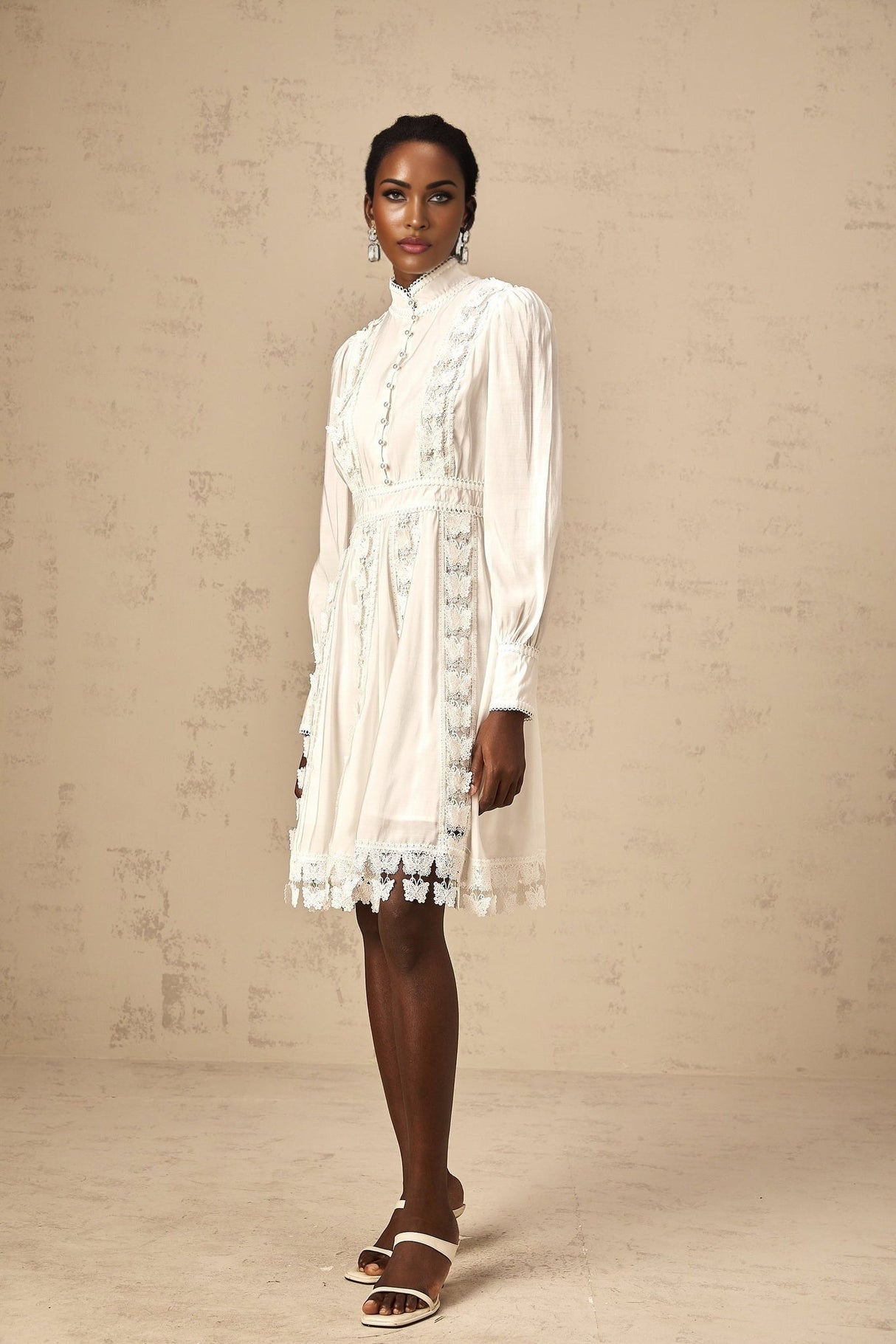 Melissa Mini Dress White Lace Butterfly Applique Thigh Length